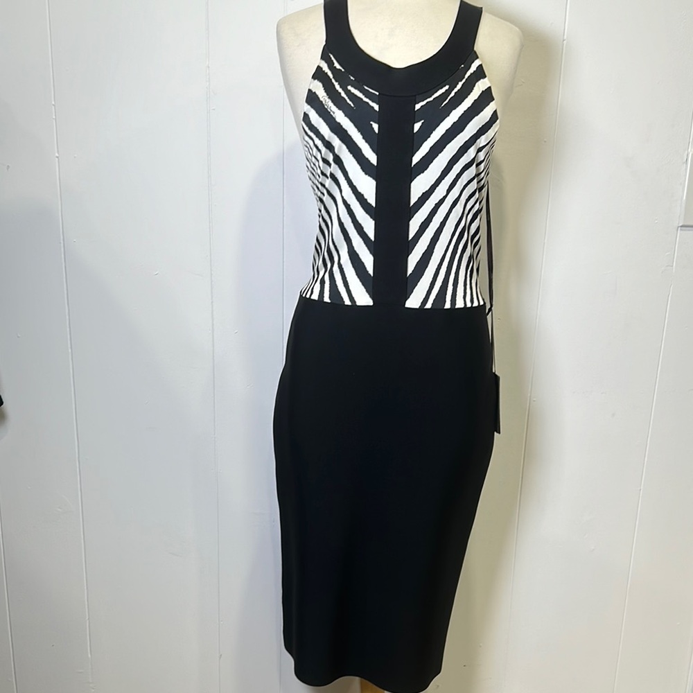 Roberto Cavalli black white dress open back NWT bodycon size 48